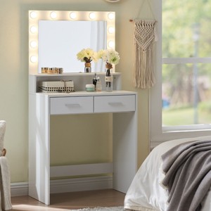 KTMBDW Vanity Desk with Mirror and Lights, Dressing Table with Large Drawer, 2 Level Storage & 3 Lighting Modes, Suitable for Bedroom - 1 of 4