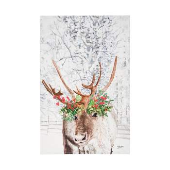 C&F Home 27" x 18" Christmas Holiday Winter Reindeer Wearing Red Holly Flower Crown Printed Cotten Kitchen Dish Towel