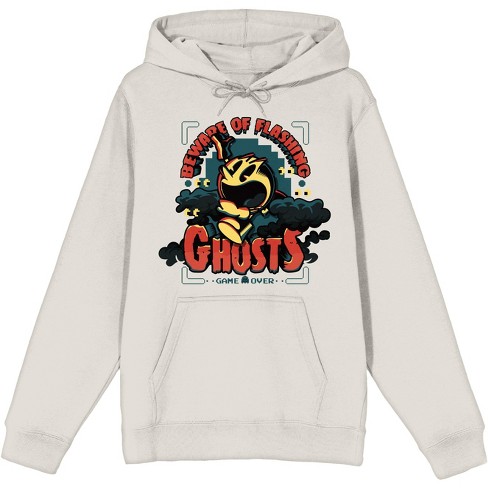 Pacman Beware of Flashing Ghosts Men's White Hoodie-Small