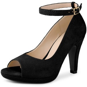 Perphy Women's Platform Peep Toe Buckle Ankle Strap Stiletto Heel Pumps - 1 of 4