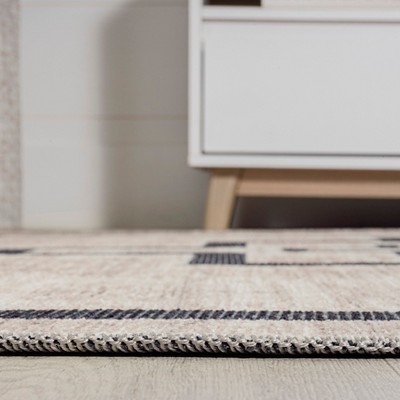 Ivory and Dark Gray Geometric Synthetic 2x8 Runner Rug