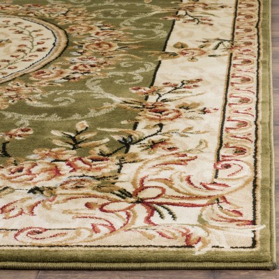 Ivory and Sage Floral Synthetic 9' x 12' Area Rug