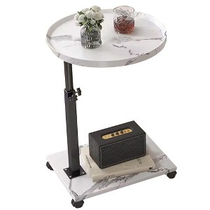 Mobile Side Table for Small Space, Adjustable Height Round Rolling End Table, Portable Standing Writing Desk with Wheels for Home Office Study - 1 of 4