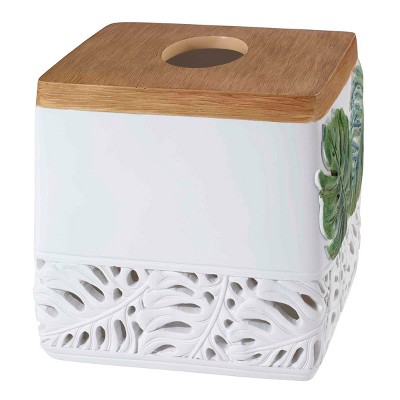 Green and White Resin Tropical Leaf Tissue Box Cover