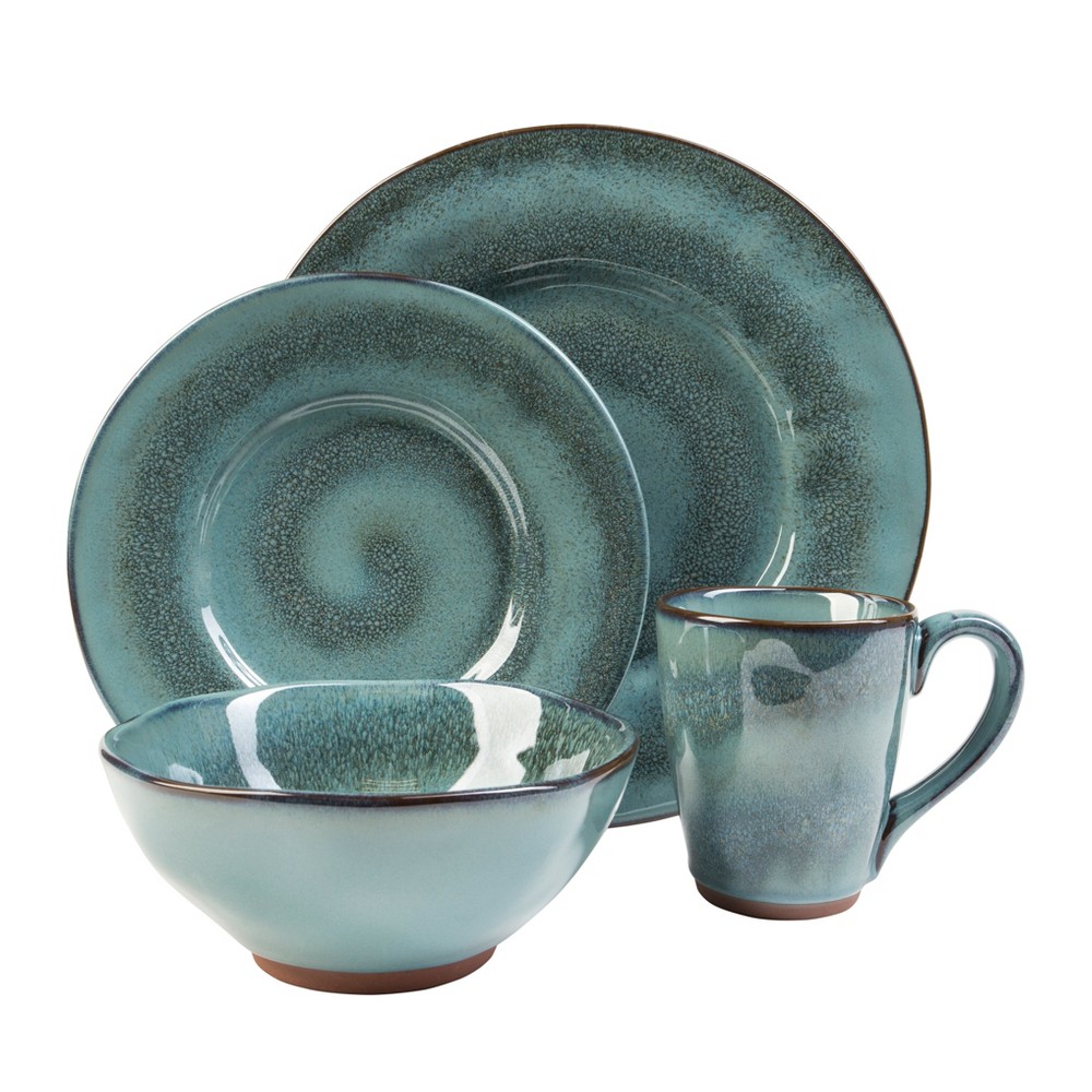 Photos - Glass Sango 16pc Stoneware Toren Dinnerware Set Blue  