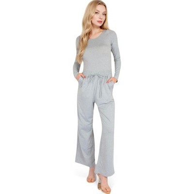 Anna-Kaci Women's Wide-Leg Lounge Set with Elastic Waist and Drawstring Closure- Black,Small
