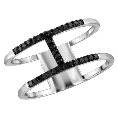 1/10 CT. T.W. Round-Cut Black Diamond Prong Set H Ring in Sterling Silver - White (8)"