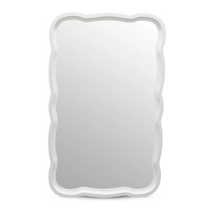 COZAYH Curved Wood Frame Accent Mirror, Modern Farmhouse Wall Decor, White - 1 of 4