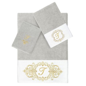 Linum Home Textiles 100% Turkish Cotton MONICA Gold Thread 3PC Embellished Towel Set - 1 of 4