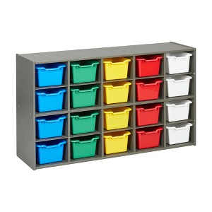 ECR4Kids Streamline 20 Cubby Tray Storage Cabinet with Scoop Front Storage Bins, 4x5, Grey Wash - 1 of 4