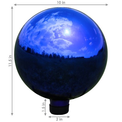 Blue Mirrored Glass Garden Gazing Globe Ball, 10-Inch Diameter