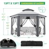 13'x13'Pop Up Gazebo,Hexagonal Canopy Shelter with 6 Zippered Mesh Netting, Event Tent with Strong Steel Frame for Patio Backyard Garden Wedding Party - 3 of 4