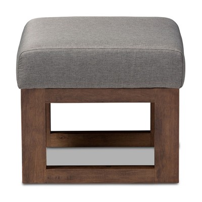 Gray Fabric Upholstered Walnut Wood Ottoman Stool