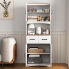 Kitchen Pantry Cabinet with Glass Doors and Drawers, Freestanding Microwave Hutch with Adjustable Shelves for Dining Room-3irtyhousy - 3 of 4