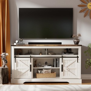 TV Stand for 65+ Inch TV, 33" Tall Farmhouse Entertainment Center with Sliding Barn Door, Wood TV Consoles for Living Room - 1 of 4
