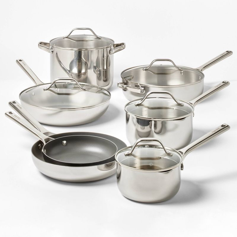 12pc Nonstick Stainless Steel Cookware Set with 6pc Pan Protectors Silver - Figmint&#8482;, 1 of 13