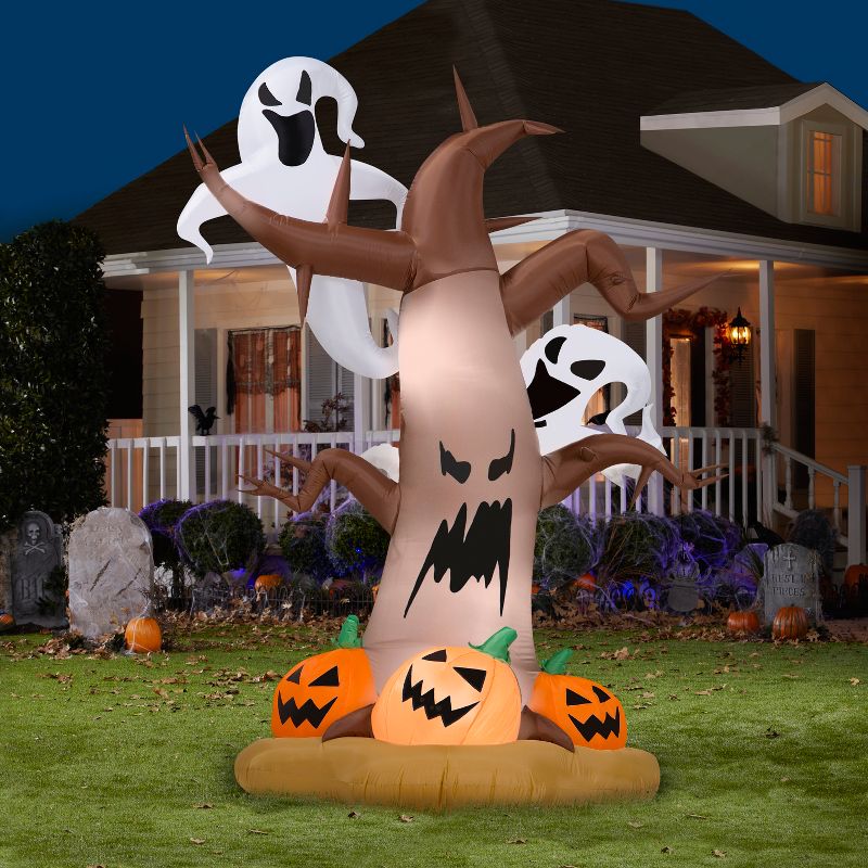Gemmy Airblown Inflatable Dead Tree w/Ghosts on Top+Pumpkins, 8 ft Tall, Brown, 2 of 4