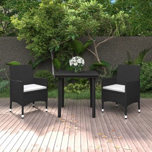 vidaXL 3 Piece Patio Dining Set with Cushions Poly Rattan and Glass - 1 of 4