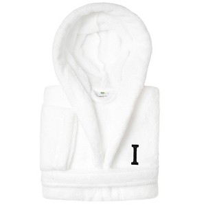 Personalized Linum Kids 100% Polyester SUPER PLUSH Double Brushed Hooded Bathrobe in Black Bookman Font - 1 of 3