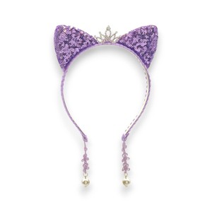 Summer Crystal - Small Sequin Cat Ears Headband with Pearl Earring Pendants - 1 Pack - 1 of 4