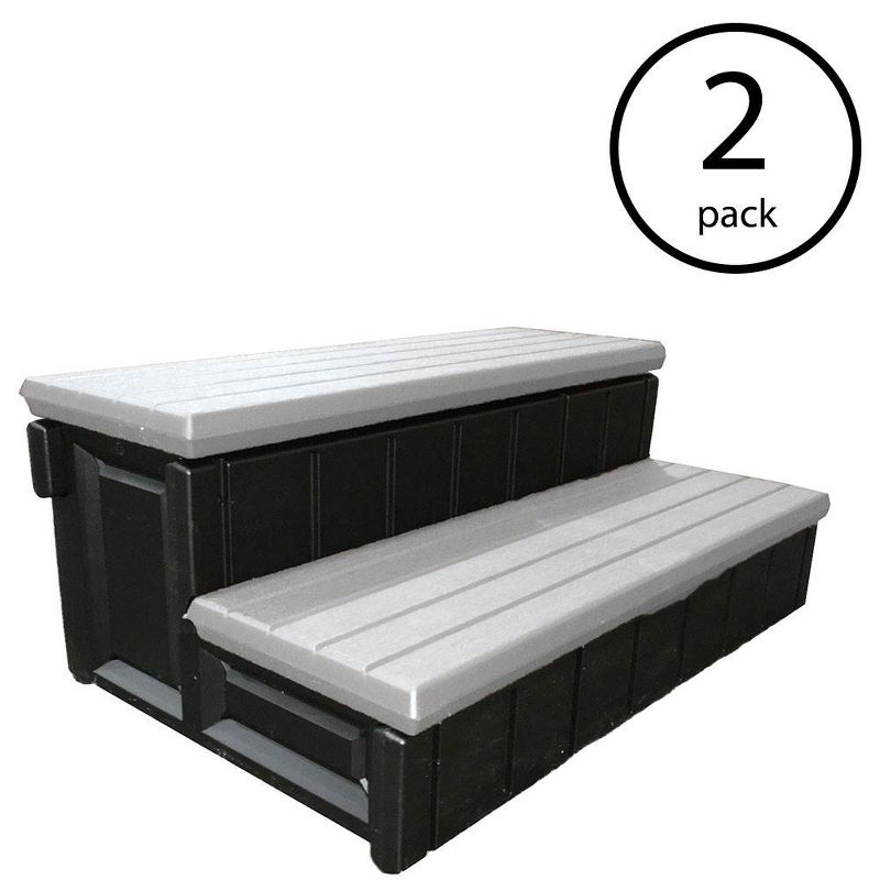 Confer Plastics Leisure Accents Deluxe Spa Steps, 36 Inch Wide Weatherproof Patio Deck Hot Tub Stairs Entry and Exit Step Stool, Gray/Black (2 Pack), 3 of 5