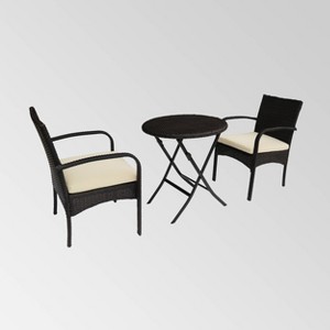 Hayden 3pc Wicker Bistro Set: Outdoor Furniture, Cushioned Chairs - Christopher Knight Home - 1 of 4