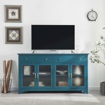 65" TV Console Table with Storage, Sideboard Cabinet with Glass Doors, Drawers & Adjustable Shelves, Buffet Table for Living Room or Entryway