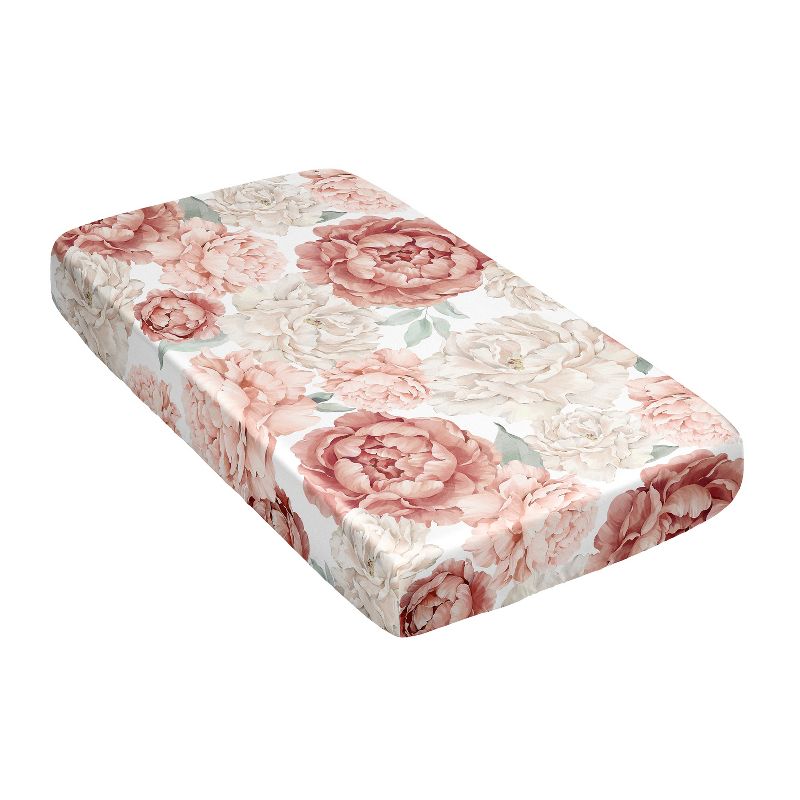 Sweet Jojo Designs Girl Satin Fitted Crib Sheet Peony Floral Garden Blush Pink Off White Ivory Cream, 4 of 7