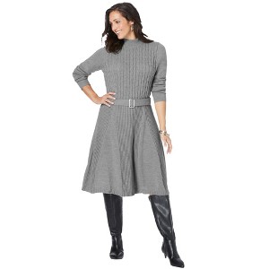 Jessica London Women's Plus Size Belted Cable Sweater Dress - 1 of 4