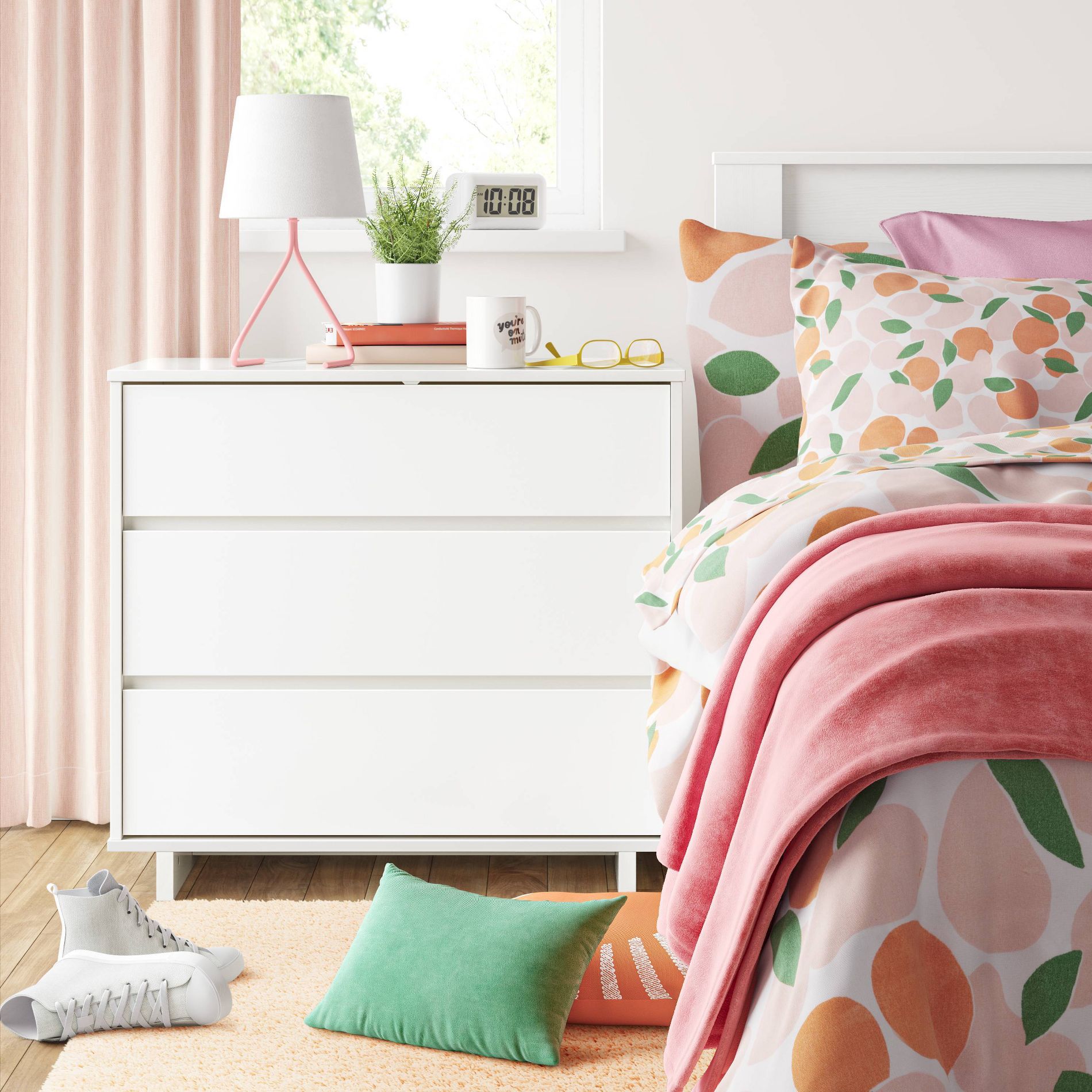 Modern 3 Drawer Dorm Dresser White - Room Essentials™: Laminated, CARB Certified, Includes Anti-Tip Hardware
