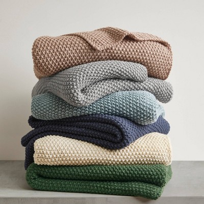 Green Knitted Acrylic Machine Washable Throw Blanket