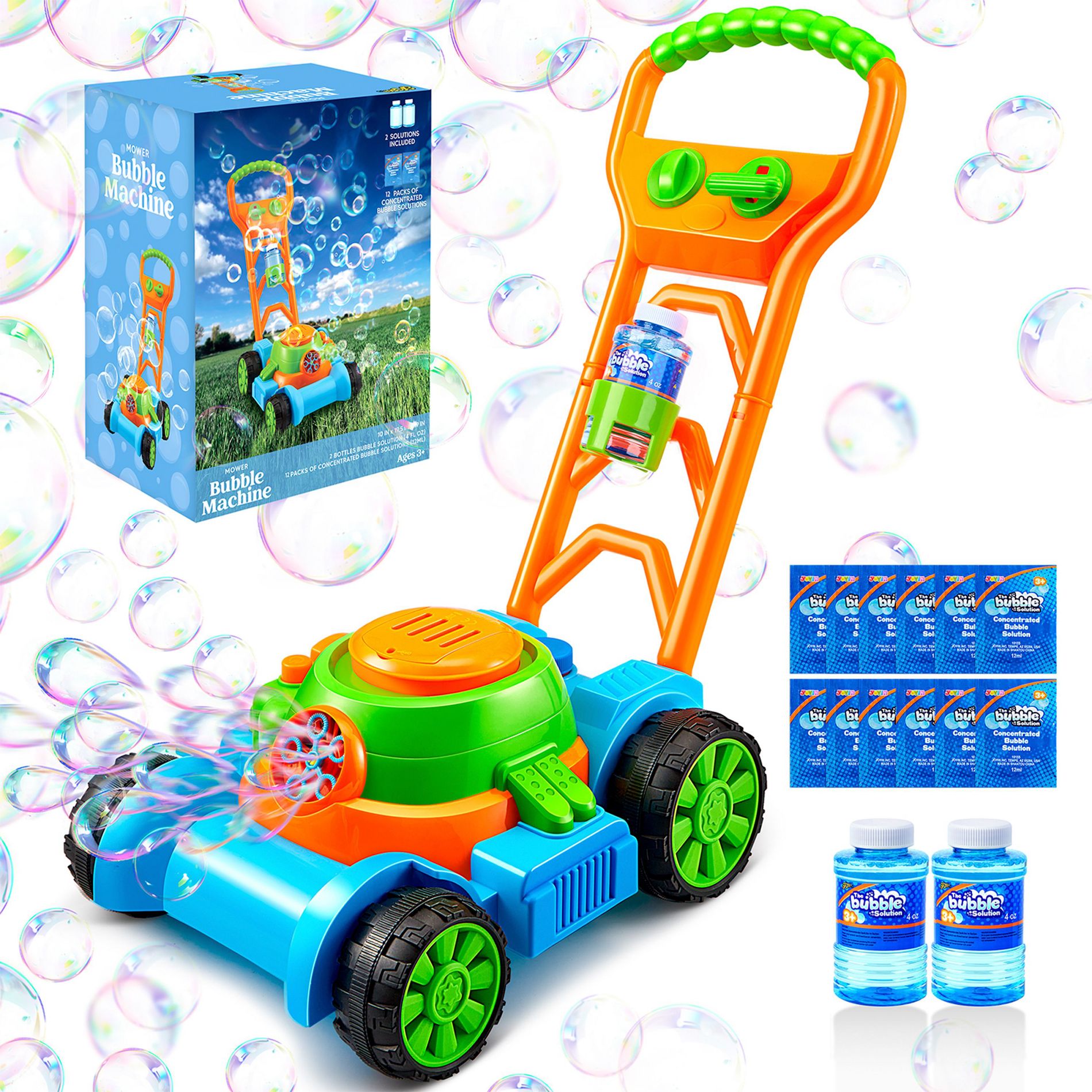 Joyfy Bubble Lawn Mower Toddler Toys, 15 Pcs Bubble Machine Summer Outdoor Toys Games for Toddlers Preschool Kid Boys Girls Birthday Easter Gifts-Blue
