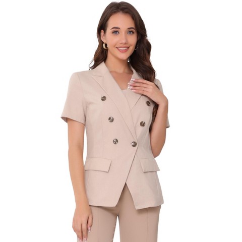 INSPIRE CHIC Women's Short Sleeve Double Breasted Work Office Blazer Light Pink X-Large