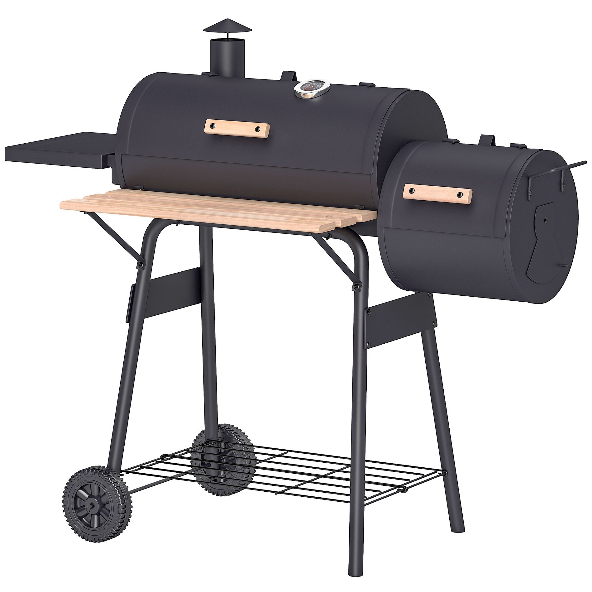 Outsunny 231 Sq.In. Steel Portable Backyard Charcoal BBQ Grill and Offset Smoker Combo with Wheels