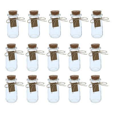 15x Mini Clear Transparent Milk Jars Glass Bottle with Cork Stoppers Lid, 2.7Oz