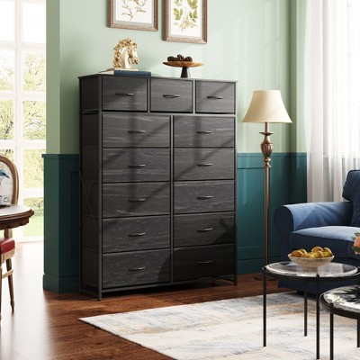 Tall Dresser with 13 Drawers, Fabric Storage Organizer Chest for Bedroom, Sturdy Steel Frame with Wood Top