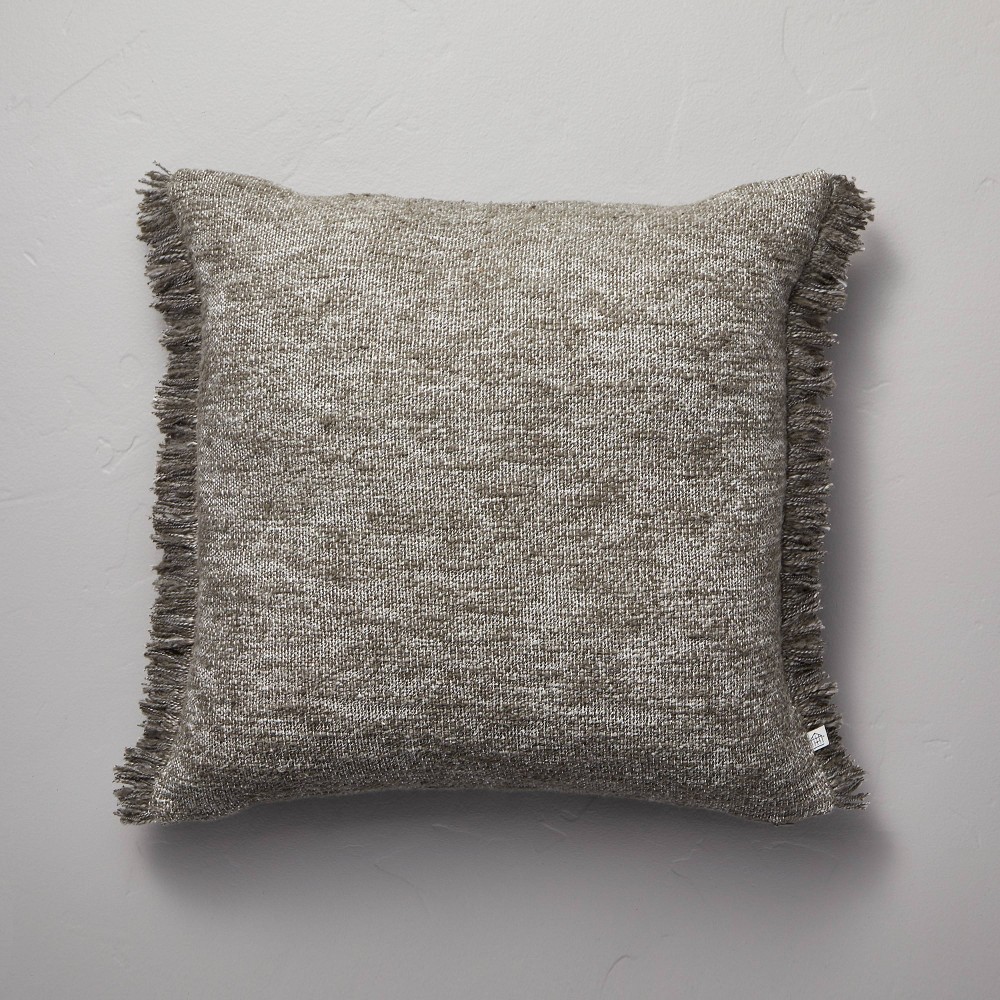 18"x18" Cozy Solid with Fringe Square Throw Pillow Warm Gray - Hearth & Hand™ with Magnolia