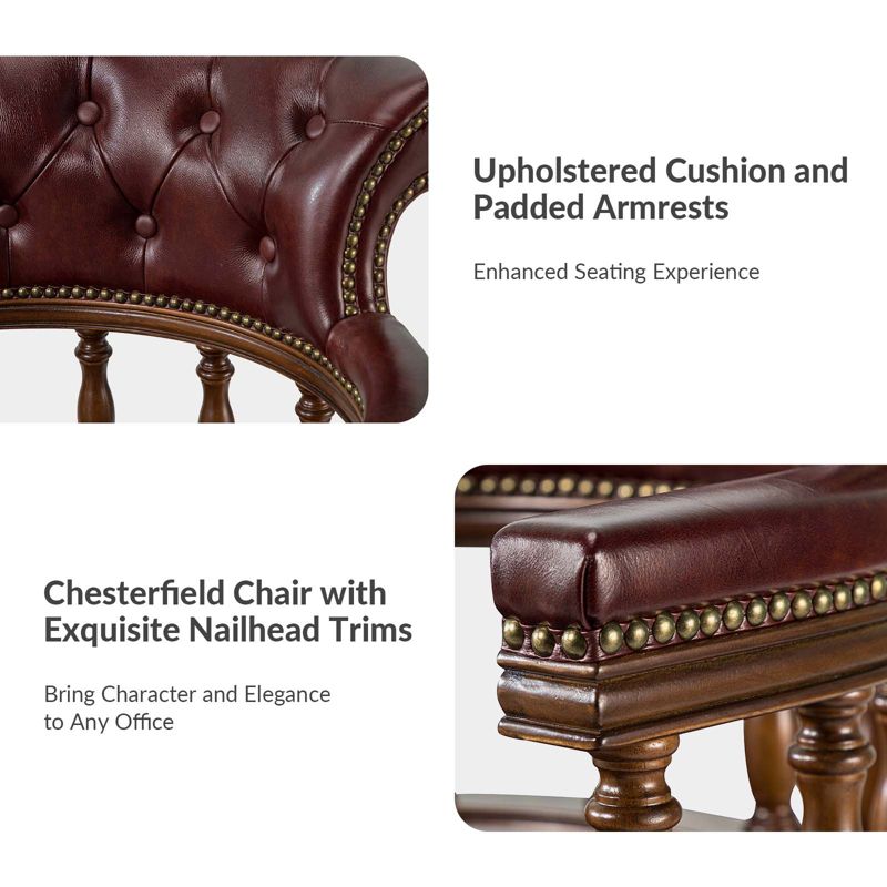 Zacharie  Chesterfield Captains Classical Genuine Leather Height-adjustable Executive Chair with Nailhead Trims  | KARAT HOME, 4 of 12