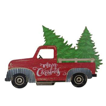 Northlight 31" Red Wooden "Merry Christmas" Pick Up Truck Christmas Sign