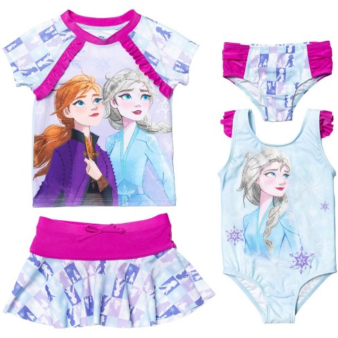 Disney Frozen Elsa Anna Little Girls Swimsuit Set: Rash Guard Bikini Skirt  One-piece Frozen 2 S20 7-8 : Target