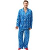 Adult Christmas Pajamas Set – Men’s Silk Satin Long Sleeve Button Top & Pants with Pockets (L, Blue) - 3 of 3