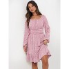 Long Lantern Sleeve Swing Dress with Square Neck & Ruffle Hem, Elastic Waist A-Line Short Dress for Women, Fall Fashion Floral Pink - 4 of 4