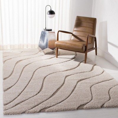 Cream and Beige Tufted Shag Area Rug
