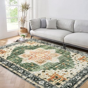 Vintage Distressed Floral Print Carpet Machine Washable Carpet Stain Resistant Easy Cleaning Indoor Carpet - 1 of 4