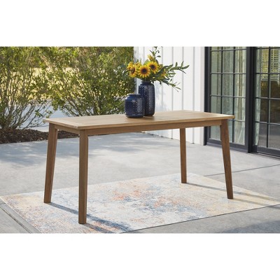 Light Brown Solid Acacia Wood Rectangular Outdoor Dining Table