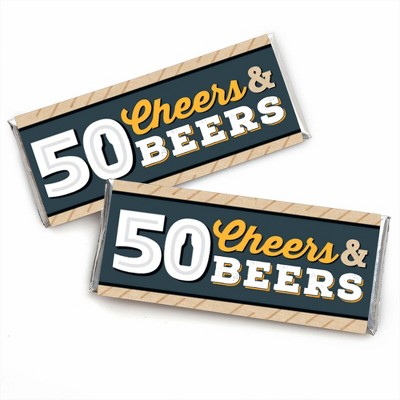 Big Dot of Happiness Cheers and Beers to 50 Years - Candy Bar Wrapper 50th Birthday Party Favors - Set of 24