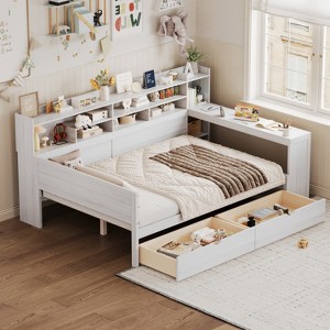 Merax Modern Wooden Daybed with Built-In Storage, Study Desk, and Drawers - 1 of 4