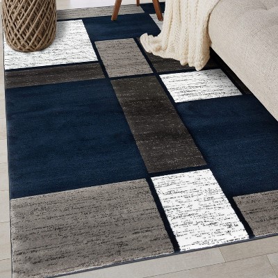 Navy Geometric Rectangular Washable Area Rug