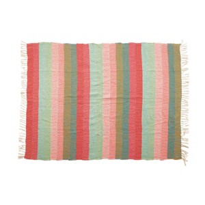 Storied Home Soft Woven Reclaimed Cotton Blend Throw with Stripes and Fringe, Multicolor - 1 of 4