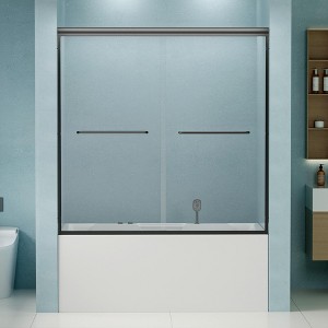 Gulches 56in to 60in W x 58in H Double Sliding Semi frameless Bathtub Door Matte Black Finish with Clear Glass Explosion proof Air Cushion 1 Pc - 1 of 4